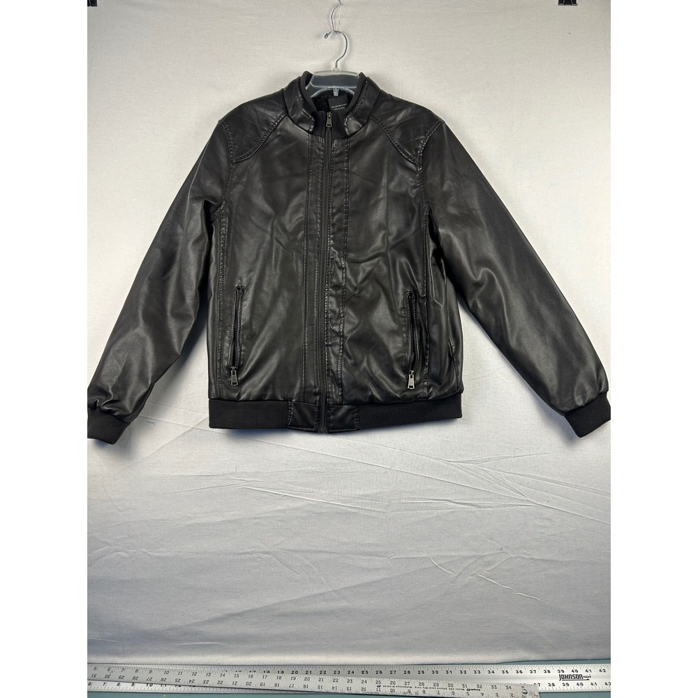 i5 Apparel Mens Faux Leather Bomber Jacket Black Sherpa Lined Full Zip Large